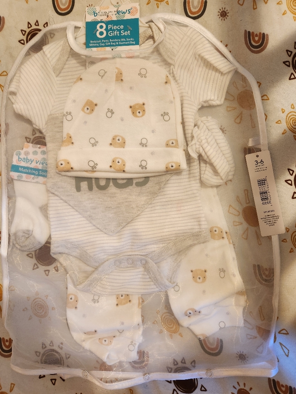 Brand New Baby 8-Piece Beige & White One-Piece Gift Set